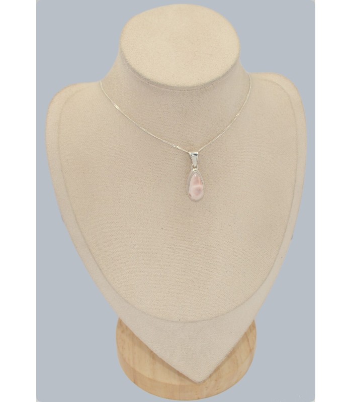 Pendentif argent Natrolite rose authentique - Forme goutte