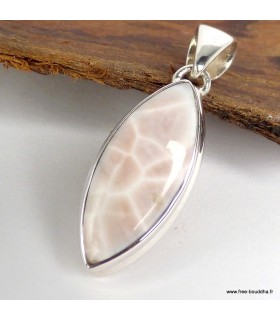 Pendentif élégant en natrolite rose, argent 925, 3,3 cm.