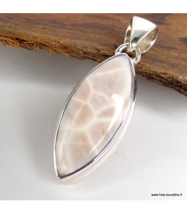 Pendentif Natrolite rose véritable argent 925 marquise certificat inclus