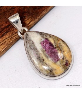 Pendentif Rubis sur Quartz Goutte – Argent 925 Authentique