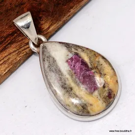 Pendentif en Rubis sur Quartz forme goutte - Argent 925 - Pendentifs pierres naturelles