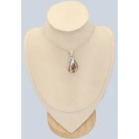 Pendentif en Rubis sur Quartz forme goutte - Argent 925 - Pendentifs pierres naturelles
