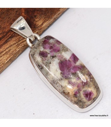 Pendentif rubis sur quartz véritable – Argent massif 925