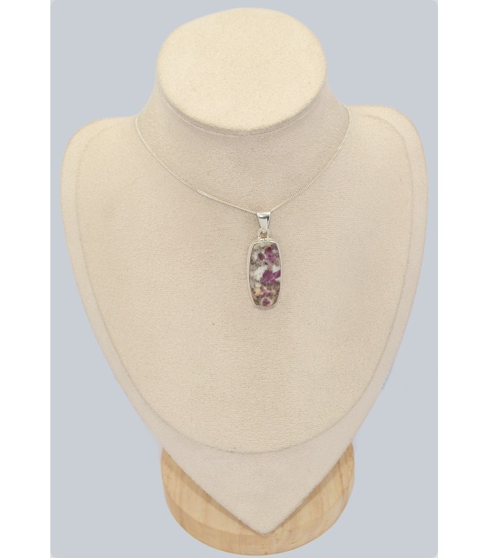 Pendentif rubis sur quartz véritable – Argent massif 925