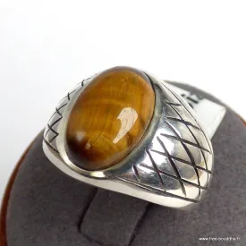 Bague Chevalière pour Homme en Oeil de Tigre argent 925 - Bagues pierres naturelles
