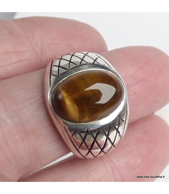 Bague Chevalière pour Homme en Oeil de Tigre argent 925