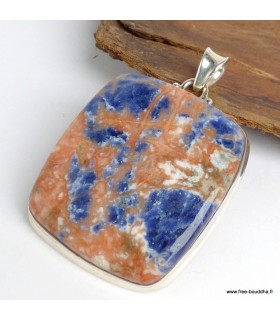 Pendentif sodalite orange en argent 925, certifié.