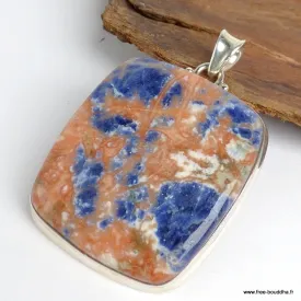 Grand pendentif Sodalite orange carré - Argent 925 - Pendentifs pierres naturelles