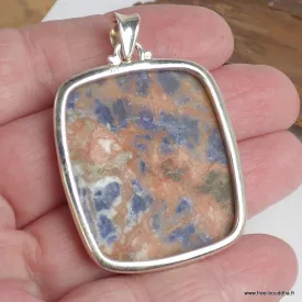 Grand pendentif Sodalite orange carré - Argent 925 - Pendentifs pierres naturelles
