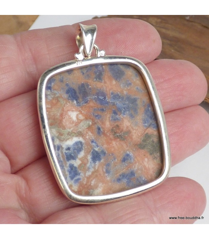 Grand pendentif carré en Sodalite orange – Argent 925
