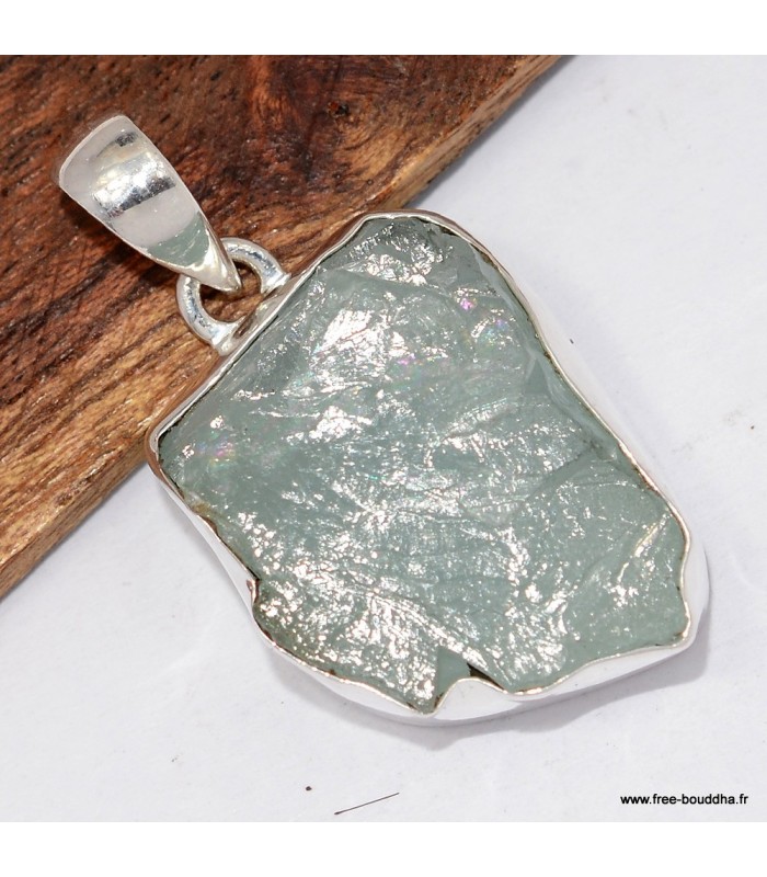 Pendentif Pierre Aigue-Marine Brute serti clos – Argent 925