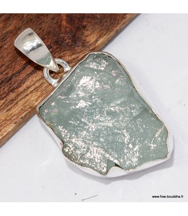 Pendentif Aigue‑marine brute serti clos authentique argent 925