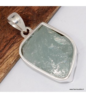 Pendentif Aigue‑marine brute serti clos authentique argent 925