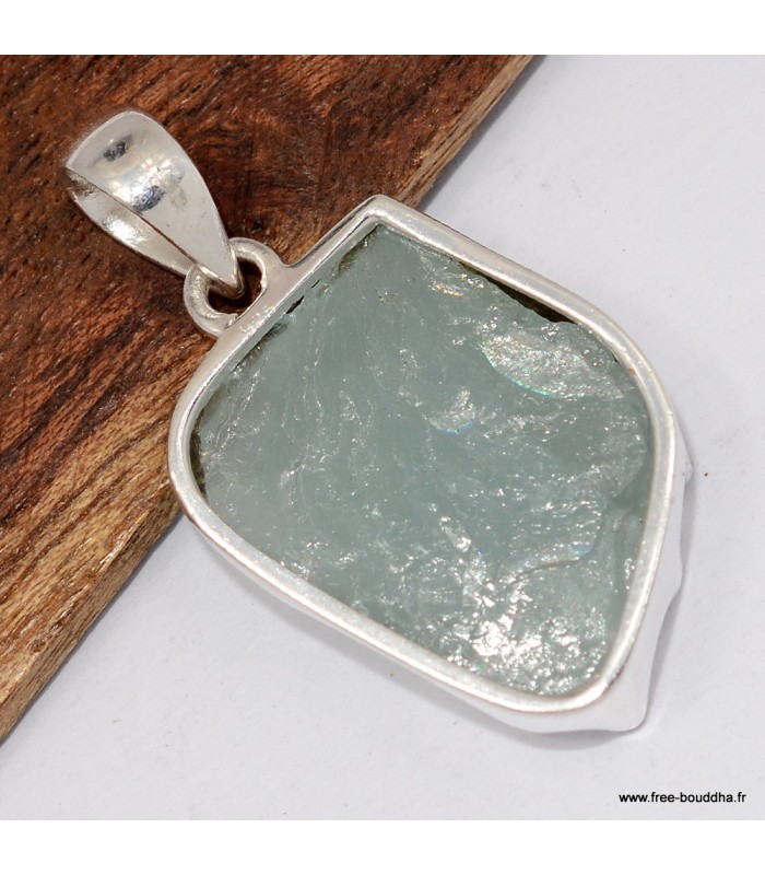 Pendentif Pierre Aigue-Marine Brute serti clos – Argent 925