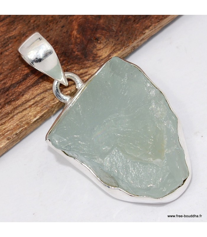 Pendentif Aigue-Marine Brute serti clos – Argent 925