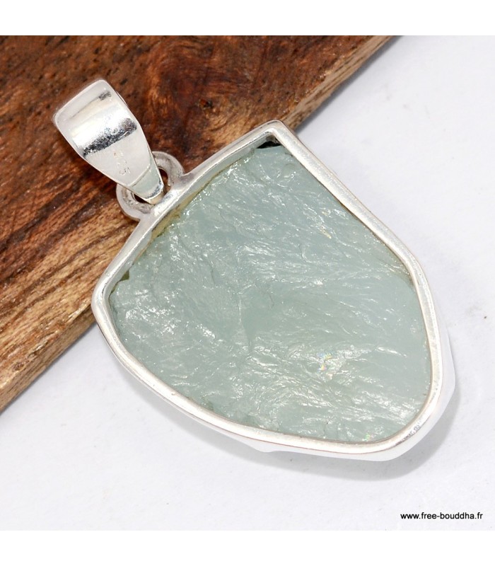 Pendentif Aigue-Marine Brute serti clos – Argent 925