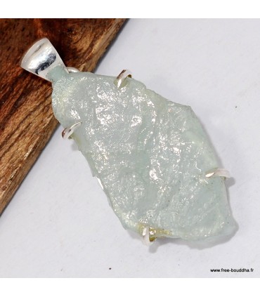 Pendentif Aigue‑marine forme libre pierre naturelle argent 925