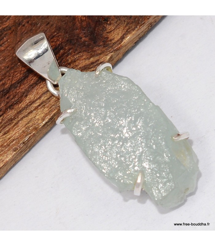 Pendentif Aigue-Marine Brute Vert pâle en Argent 925