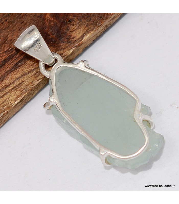 Pendentif Aigue-Marine Brute Vert pâle en Argent 925
