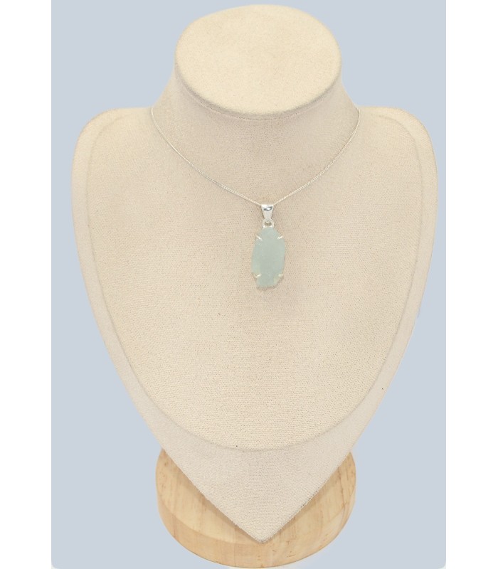 Pendentif Aigue-Marine Brute Vert pâle en Argent 925