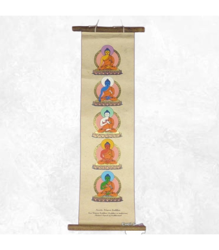 Tenture Pancha Bouddhas papier lokta support méditation - Népal