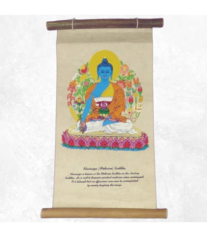 Tenture Bouddha de Médecine papier Lokta faite au Népal