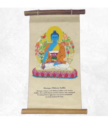 Tenture Bouddha de Médecine papier Lokta faite au Népal