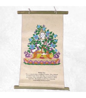 Tenture tibétaine en papier lokta, idéale pour autels bouddhistes.
