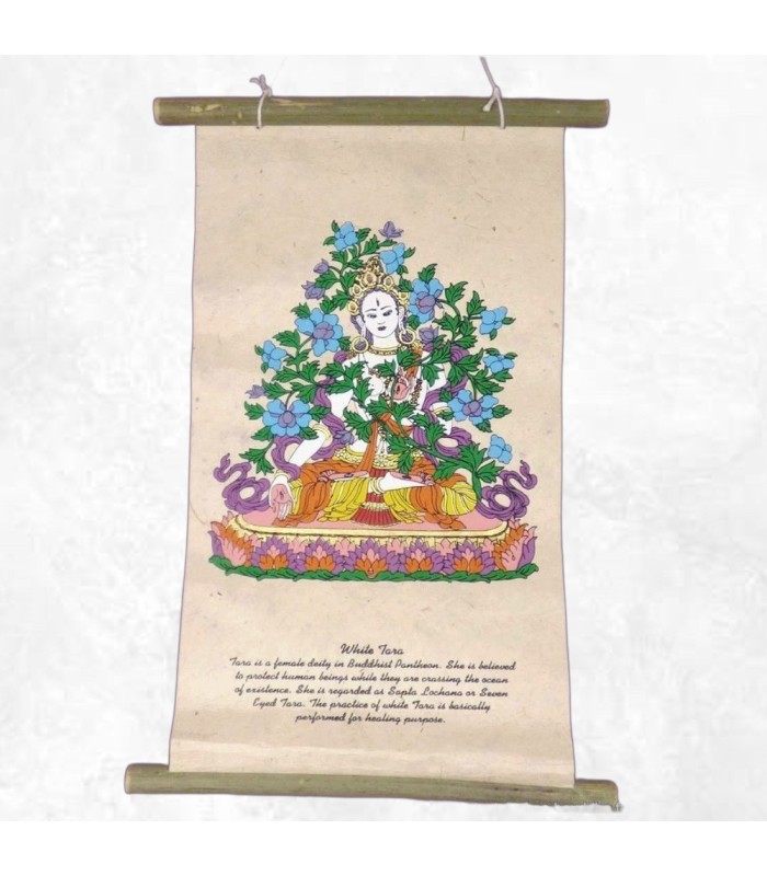 Tenture bouddhiste Tara Blanche pour autel et méditation