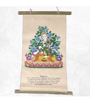 Tenture bouddhiste Tara Blanche pour autel et méditation