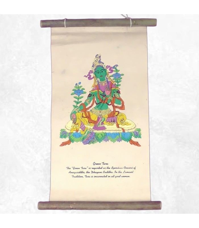 Tenture Tara Verte papier Lokta minimaliste, fait au Népal