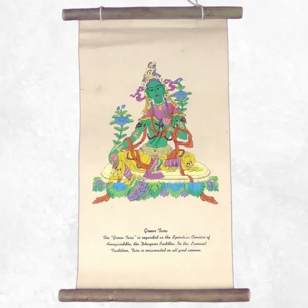 Tenture bouddhiste papier lokta Tara Verte - Tentures bouddhistes