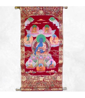 Tenture Bouddha colorée sur velours, 42x20 cm.
