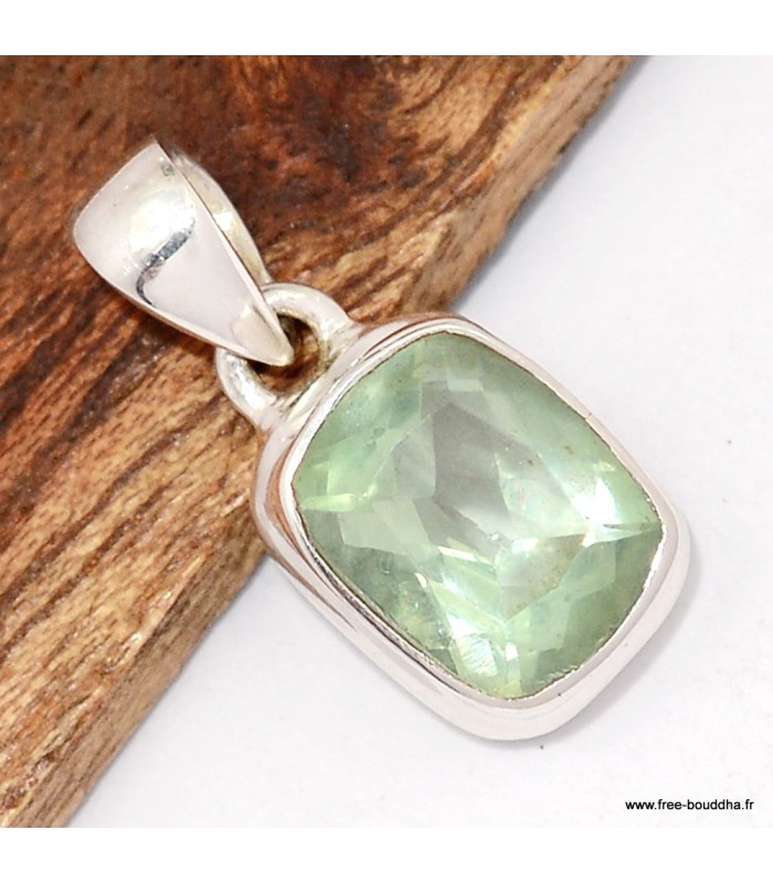 Pendentif fluorite verte authentique rectangulaire – Argent 925