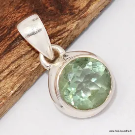 Pendentif Fluorite verte facettée - Forme ronde - argent 925 - Pendentifs pierres naturelles