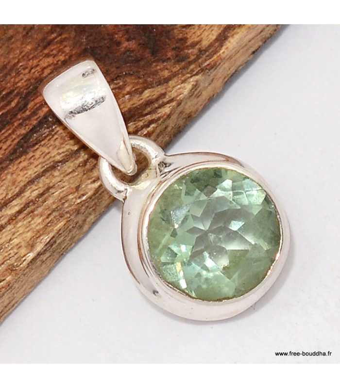 Pendentif Fluorite verte facettée - Forme ronde - argent 925