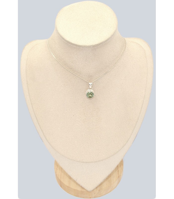 Pendentif Fluorite verte facettée - Forme ronde - argent 925