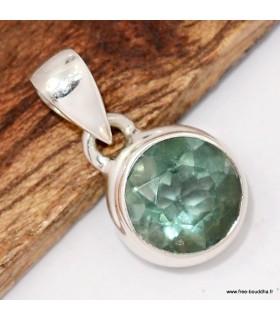 Pendentif Fluorite facettée vert soutenu - Forme ronde - argent 925