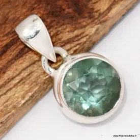 Pendentif Fluorite facettée vert soutenu - Forme ronde - argent 925 - Pendentifs pierres naturelles
