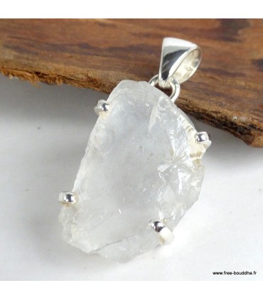 Pendentif authentique Quartz lémurien brut en argent 925