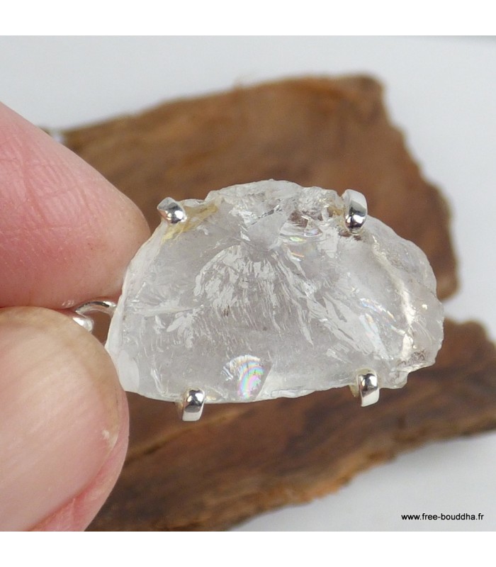 Pendentif authentique Quartz lémurien brut en argent 925