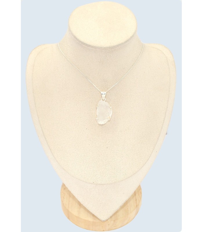 Pendentif authentique Quartz lémurien brut en argent 925