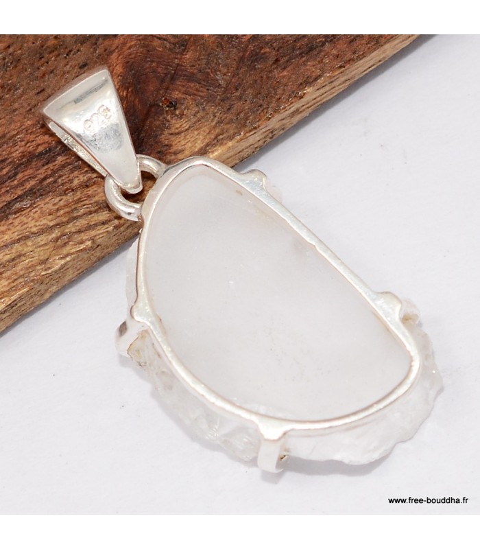 Pendentif authentique Quartz lémurien brut en argent 925