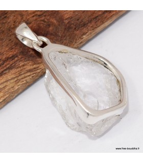 Pendentif quartz lémurien brut clair véritable argent 925