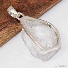 Quartz lémurien brut clair serti sur argent 925 poinçonné - Pendentifs pierres naturelles
