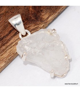 Quartz lémurien brut – pendentif chamanique en argent massif