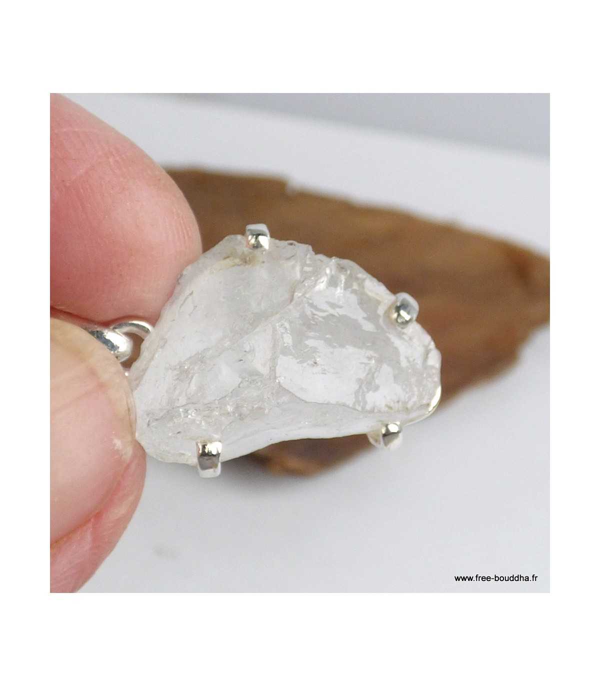 Pendentif Ancien En Argent 925 - Verre Dichroïque Et Quartz Taillé - Occasion