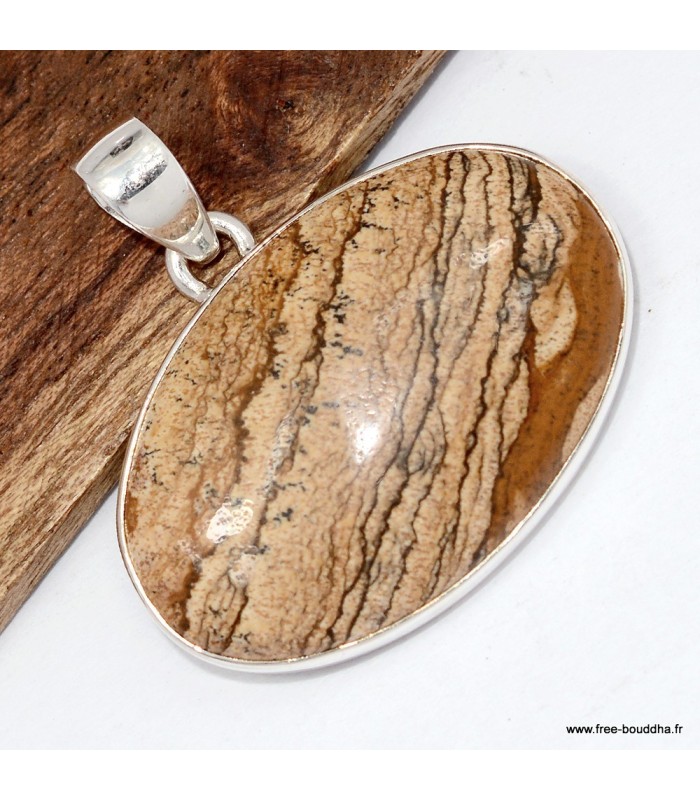Pendentif jaspe paysage, argent 925, pierre naturelle authentique