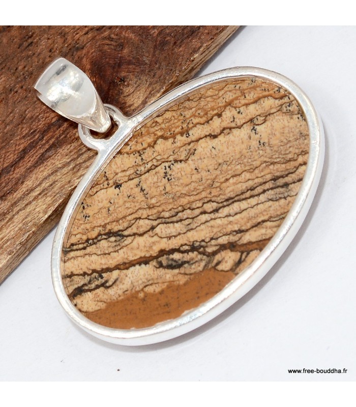 Pendentif jaspe paysage, argent 925, pierre naturelle authentique