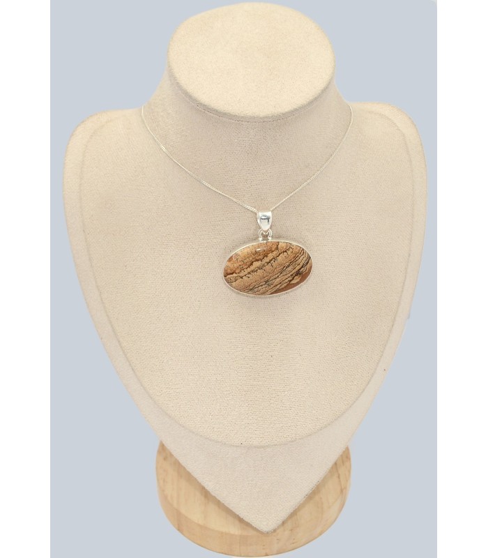 Pendentif jaspe paysage, argent 925, pierre naturelle authentique